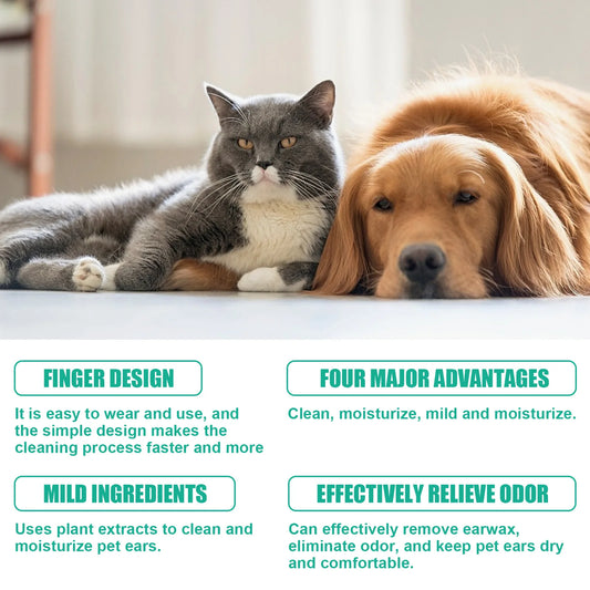 50PCS Pet Multipurpose Cleaner | Finger Wipes Gentle Remove Ear Mite, Cleaning Paw Stains | Remove Eyes Dirt Deodorizing Pet Cleaner For Cat And Dogs