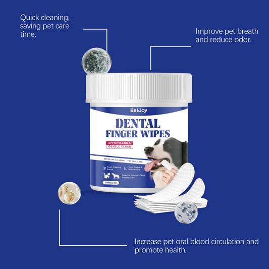 50PCS Pet Teeth Cleaning | Finger Wipes Gentle Remove Tartar and Plaque Eliminating Bad Breath | No-rinse Pet Tooth Cleaner Wipes For Dog And Cat