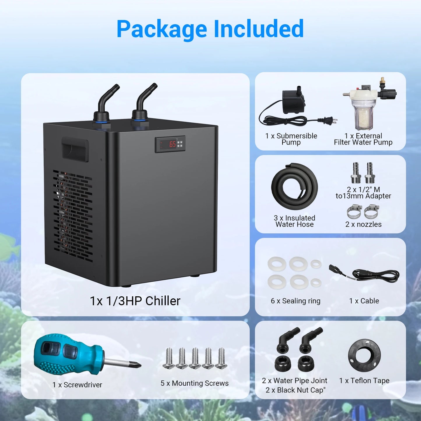 Water Chiller for Aquarium | Energy Efficient for Axolotl, Coral, Jellyfish, Freshwater