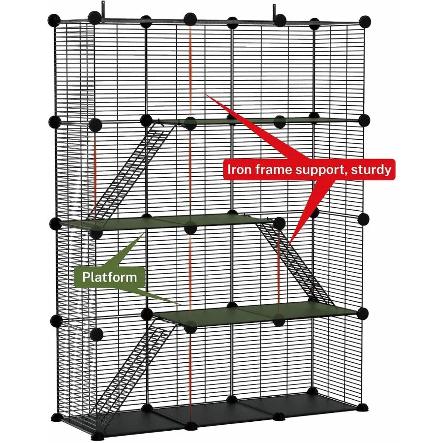 3 Tier Indoor Large Wire Cat Cage with DIY Playpen Design for 12 Cats Kittens, Guinea Pigs, Ferrets, Chinchillas and Rabbits