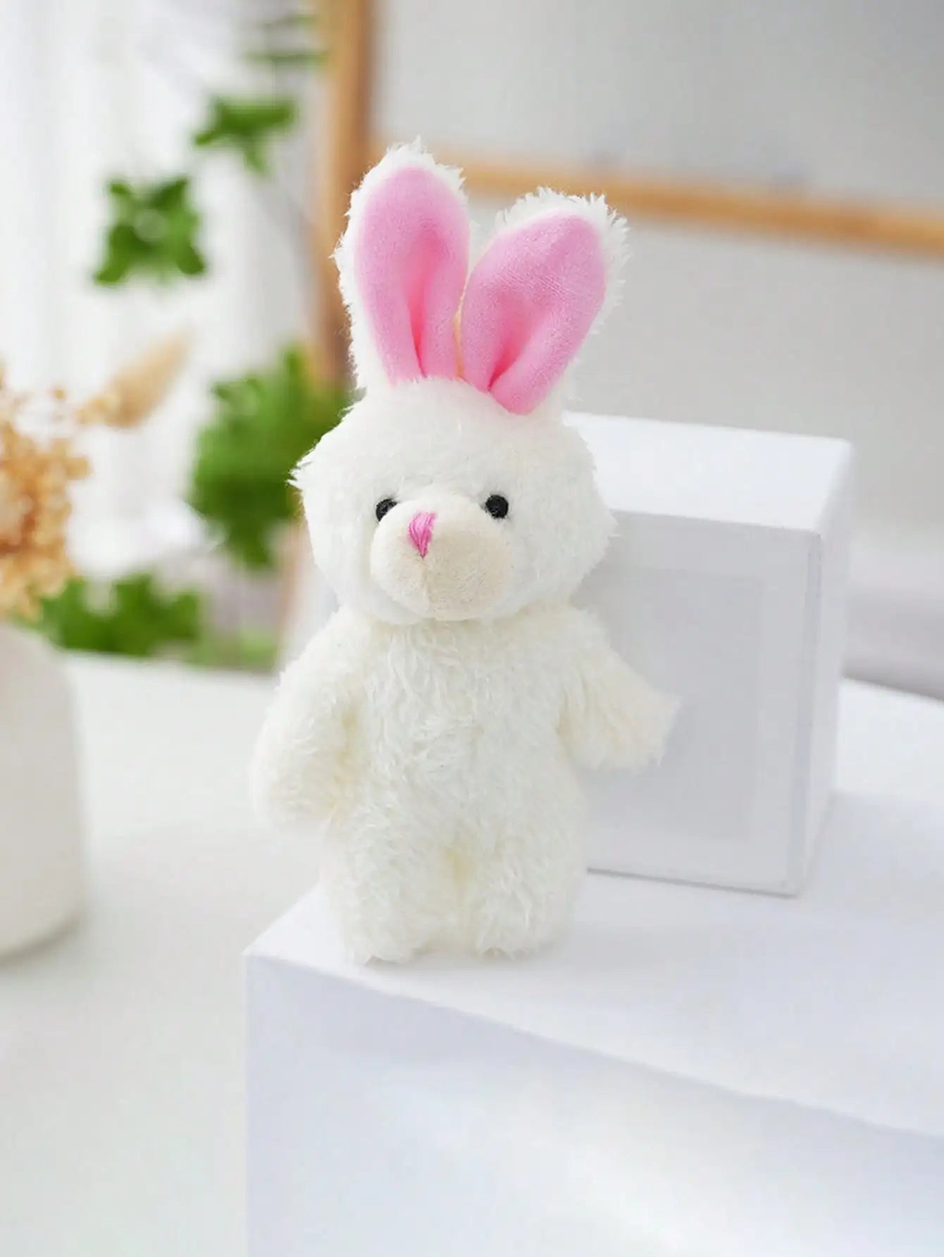 3-Pack White Plush Rabbit Dog Toys with Pink Ears, Soft Chew & Squeaker for Small to Medium Dogs