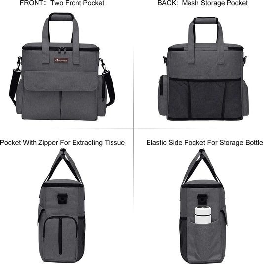 Airline Approved Pet Travel Bag, Dog & Cat Weekend Set with Organizer, Pockets, Food Containers & Collapsible Bowls (Dark Gray)
