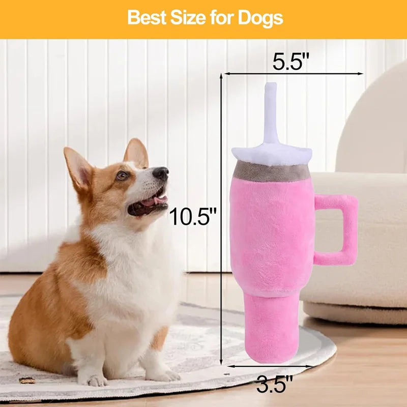 Dog/Cat Durable Squeaky Chew Toy Mug, Interactive Fun. 26x13x5cm, with Crinkle Sound, Relieves Boredom