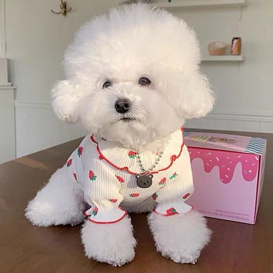 Strawberry Small Dog Clothes | Summer Breathable Clothing for Small Cat/Dog Vest Ruffled Collar