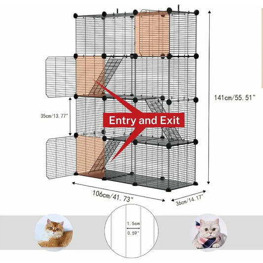 3 Tier Indoor Large Wire Cat Cage with DIY Playpen Design for 12 Cats Kittens, Guinea Pigs, Ferrets, Chinchillas and Rabbits