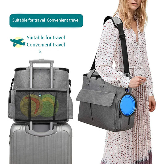 Dog and Cat Travel Backpack Organizer for Week Away/Overnight, w/ 2 Food Bags 1 Waterproof Placemat 2 Foldable Bowls