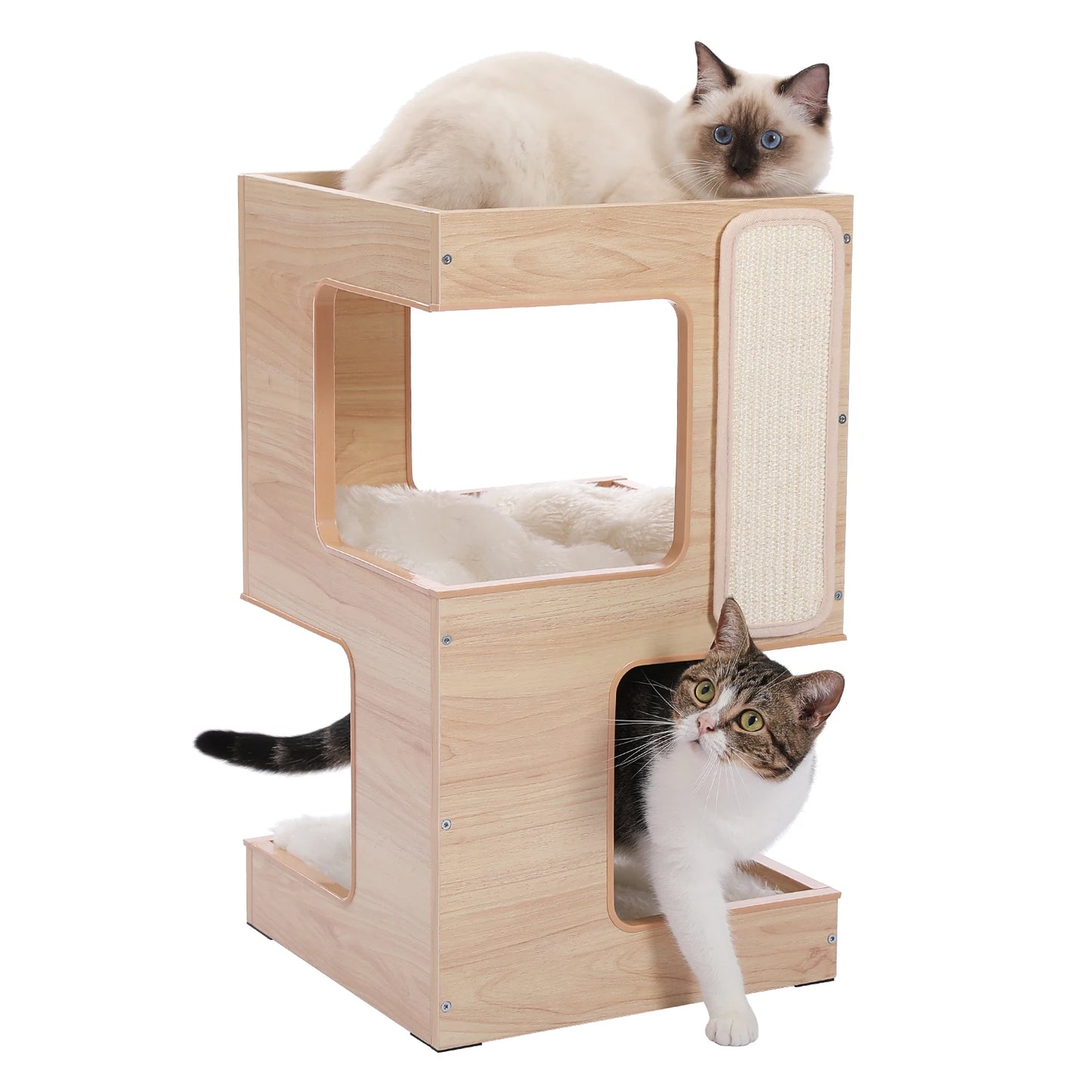Wood Cat Condo House Bed with Removable Soft Mats | Modern Cat Tree Tower with Scratching Pad Cat | Scratcher Furniture Kitten Toys