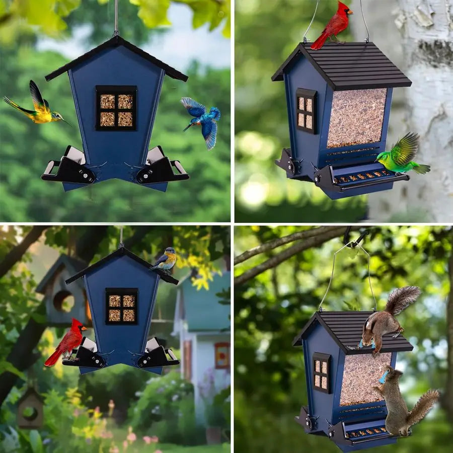 Squirrel Proof Metal Hanging for Outdoor Wild Bird Feeder, with Bilateral Weight Activated Perches, Large Feeder