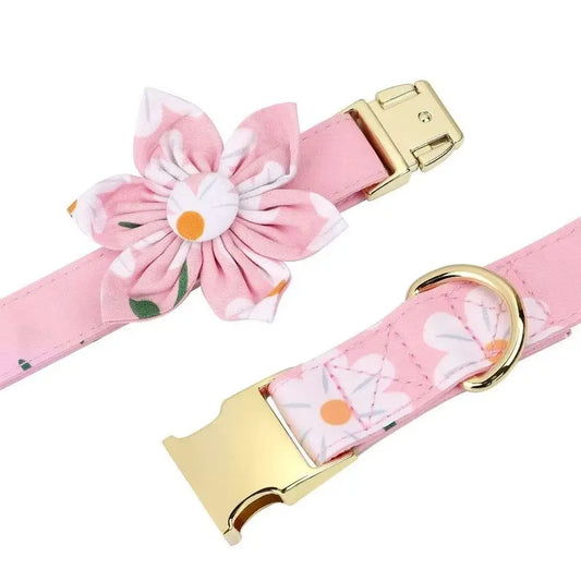 Cute Girl Dog Collars | Adjustable Dog Collar and Leash Set with Flower Soft Mesh Vest Harness