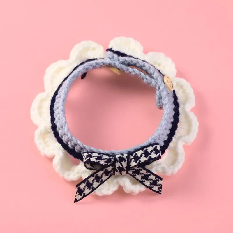 Cute Bow-knot Hand-knitted Saliva Towel | Adjustable Collar Decorative for Dogs/ Cat Pet Accessories
