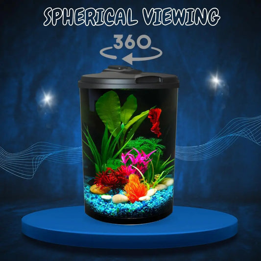 3-Gallon 360 Aquarium with LED Lighting (7 Colors) & Power Filter, Ideal for Tropical Fish, Crystal-Clear View
