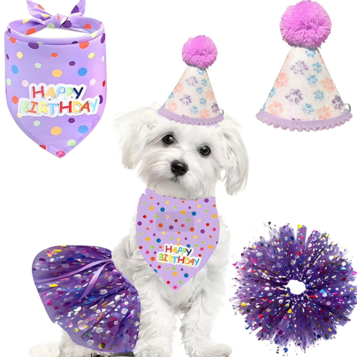 Cute Dog Birthday Costume Set | Adorable Party Hat with Matching Skirt and Scarf for Indoor and Outdoor Celebrations