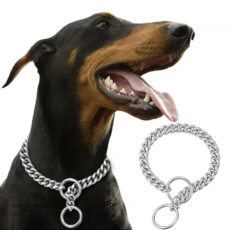 Stainless Chain Large Collar Dogs Medium | Small Steel Gold link for Walking/Training