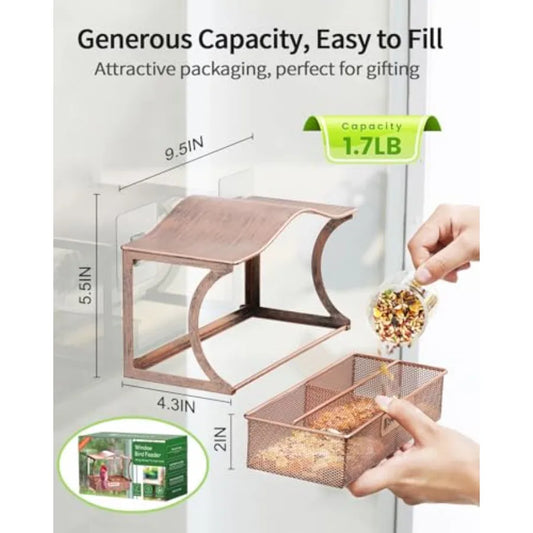 【Spot goods】Window Bird Feeder Metal - with Strong Suction Cups Large Outdoor for Viewing Bird Watching Gift Curved