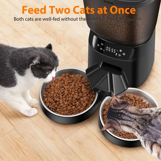 Cat Feeders for Two Cats, 5L 20 Cups Double Automatic Food Dispenser with 2 Stainless Bowls, Timer Setting 20 Portions