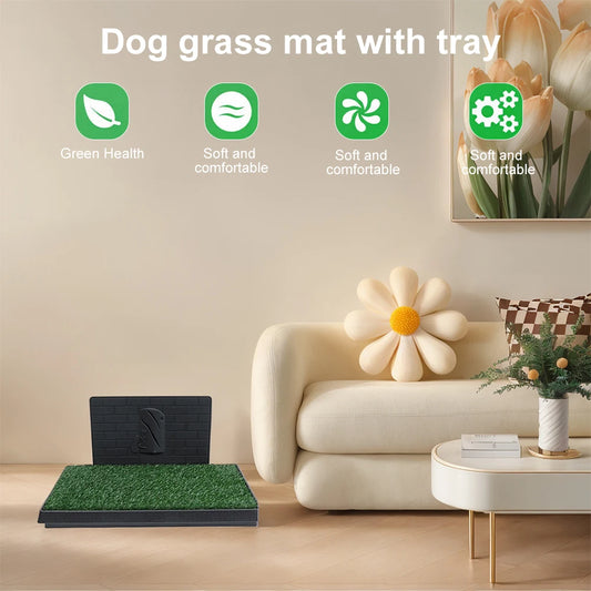 Dog Grass Pad with Large Tray Reusable Training Pads with Pee Baffle | Ideal for Small and Medium Dogs