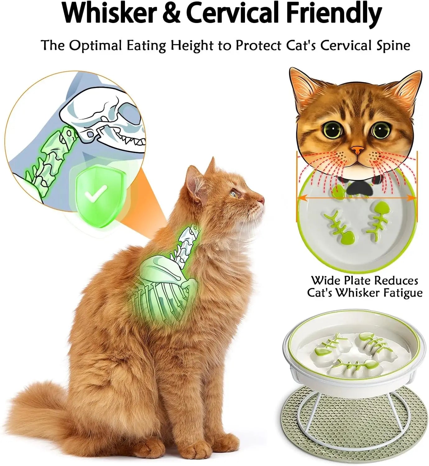 Elevated Ceramic Slow Feeder Bowl for Cats and Dogs, Reduces Vomiting and Choking, Whisker-Friendly Design