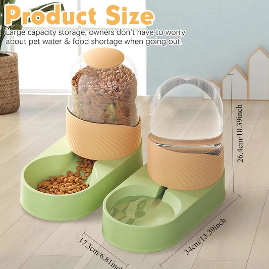 2-in-1 Automatic Cat Feeder & Water Dispenser, Anti-Slip Slow-Fall Food Bowl, Durable Easy-Clean Pet Feeder, No Battery Needed