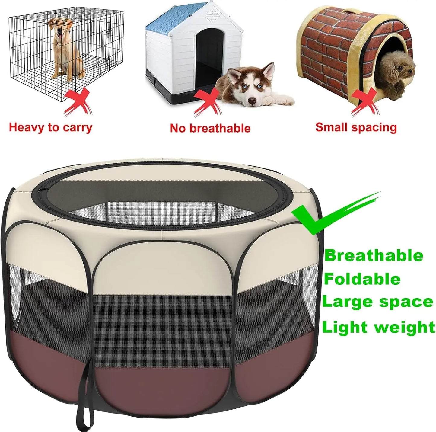 Portable Pet Playpen with Shade Cover & Travel Bag, Waterproof Dog/Cat Tent Includes Collapsible Bowl