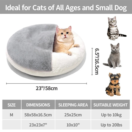 MEWOOFUN Cat Bed Cav | Cute Enclosed Bed With Blanket Washable | Non Slip Base for Kitten and Puppy (22' x 22')