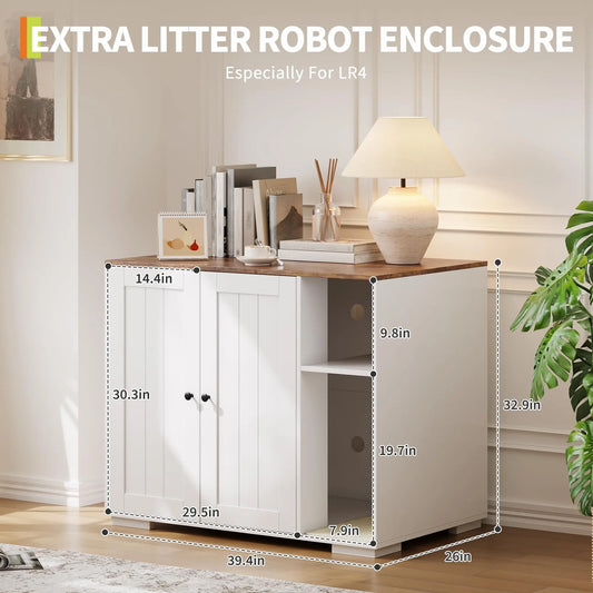 Cat Litter Enclosure For Litter Robot 3/4 Automatic Litter Box Dog-Proof Shelf Power Outlet Easy Assembly