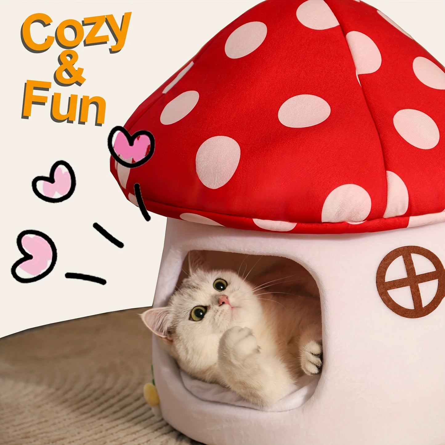 Mushroom Cat Bed Suitable for Indoor Cats, with Removable and Washable Cushion Pillow, Suitable for Cats and Small Dogs