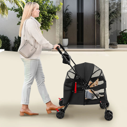 Foldable Lightweight Pet Cart For Small To Medium Dogs And Cats | Outdoor Dog Walking Is Effortless
