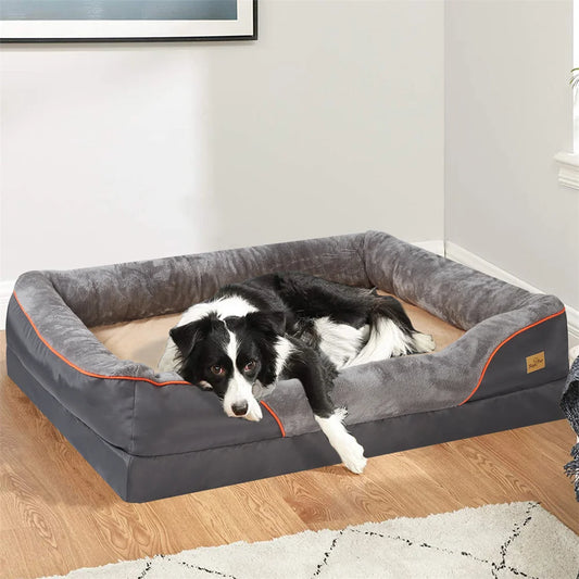 Jumbo Large Orthopedic Dog Bed Memory Foam | Waterproof Elevated Cushion Warm Puppy Bolster Couch Removable Cover