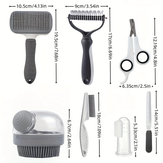 8pcs/set Dog Grooming Kit, Grooming Set with Nail Clippers And File, Flea Comb, Shampoo Bath Brush, Hair Brush