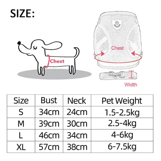 Dog and Cat Harness Walking Lead Leash | Polyester Adjustable Mesh Vest For Small/Medium Size Pet
