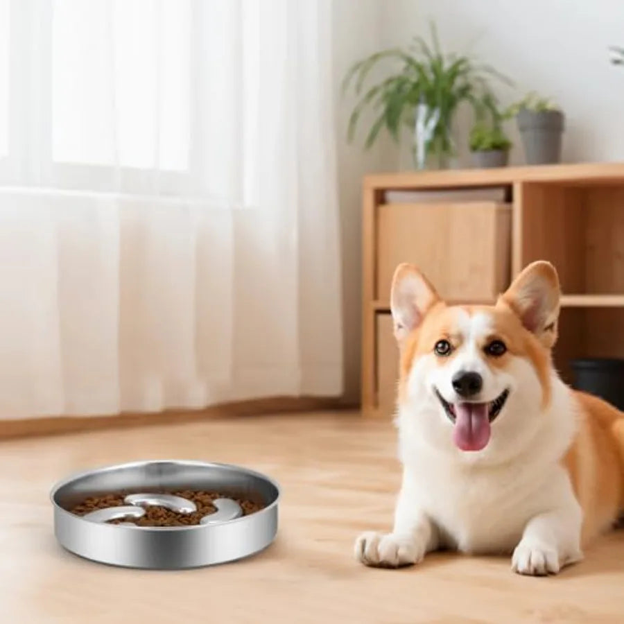 【Spot goods】Slow Feeder Dog Bowl Stainless Steel Heavy Duty with Non-Slip Base for Small Medium Large Breed Size