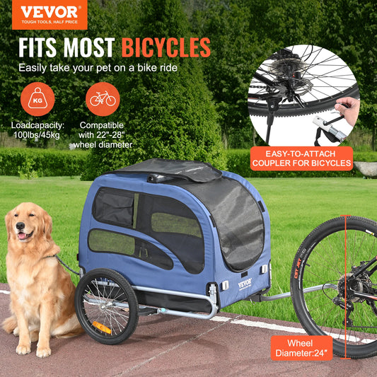 SucceBuy 100lbs Pet Cart Bicycle Carrier, Dog Bike Trailer with Coupler, Reflectors, Flag, Collapsible to Store for Dogs Travel