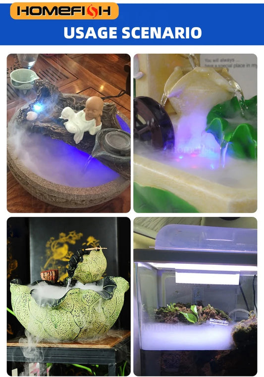5V USB Mist Maker, Fogger, Nebulizer Water Fountain | Fish Tank Pond Atomizer Head With 4 LED Colorful Lights