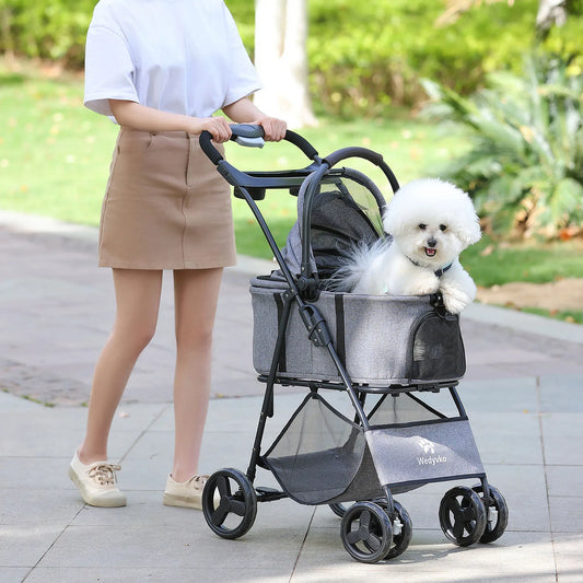 3 in 1 Pet Stroller with Removable Carrier, Folding Stroller for Small/Medium Dogs and Cats, Waterproof, All-Terrain, with Sun Screen