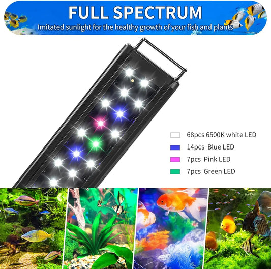 LED Aquarium Light Full Spectrum for 48 to 54 Inch Fish Tank, Fresh Water Planted Tank Light with Adjustable Mounts
