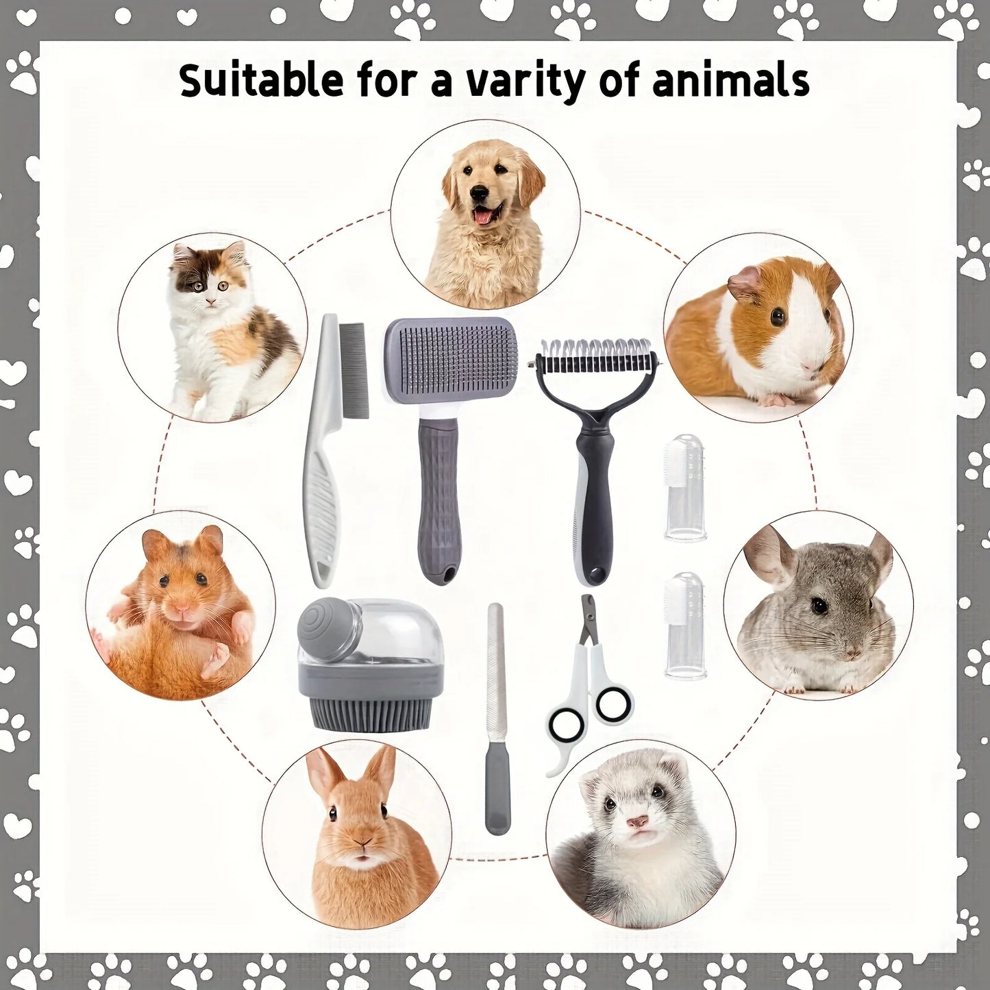8pcs/set Dog Grooming Kit, Grooming Set with Nail Clippers And File, Flea Comb, Shampoo Bath Brush, Hair Brush