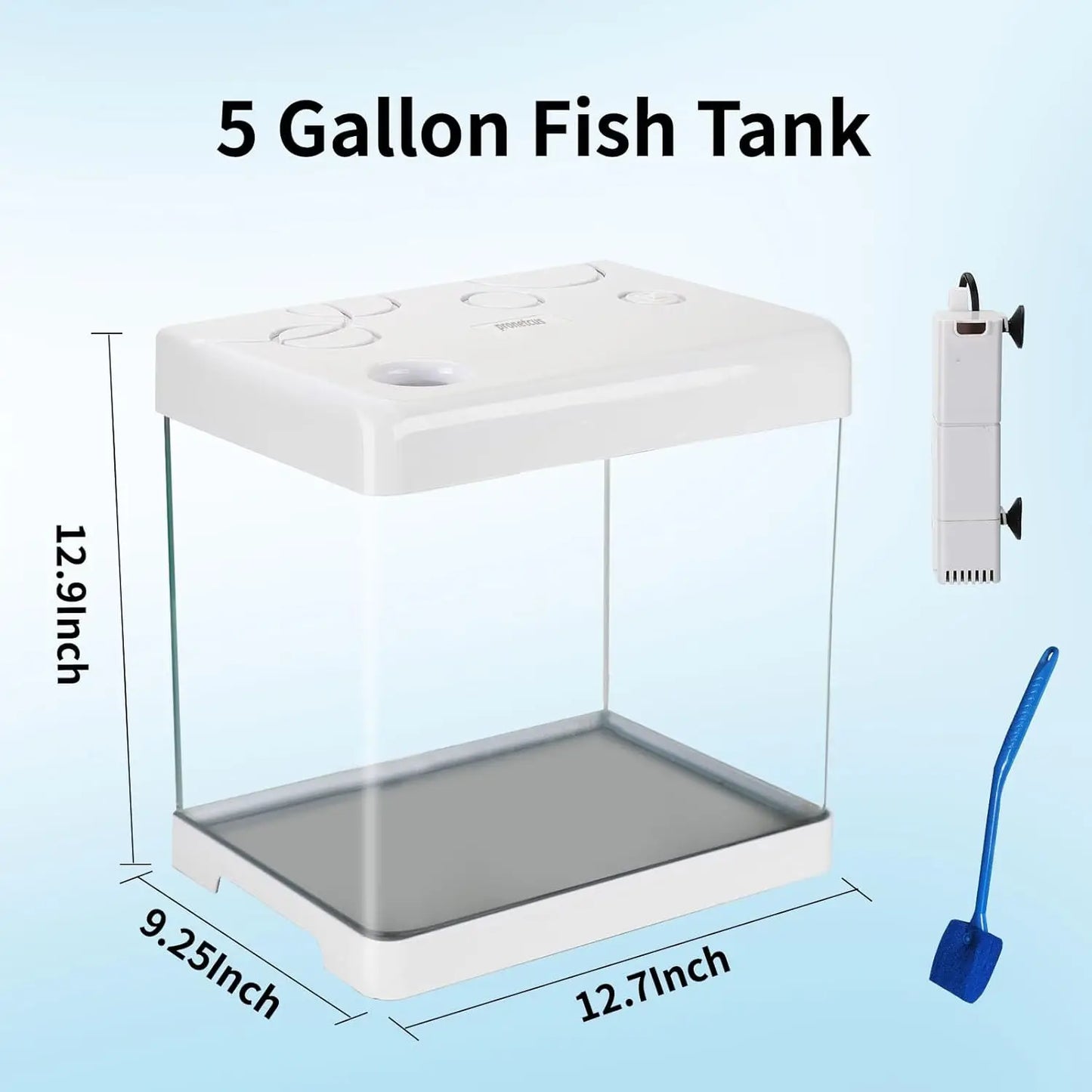 5 Gallon Glass Aquarium Kit with Filter and LED Light, Complete Betta Fish Tank Starter Set