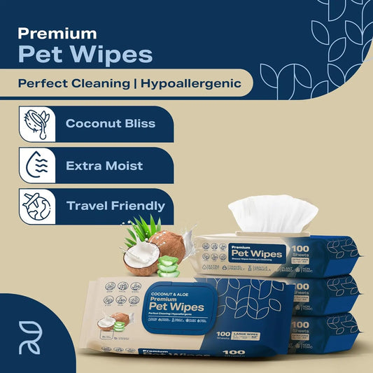 Coconut Scented Dog Wipes for Paws and Butt, Pack of 400 - Non Toxic Pet Wipes for Dogs and Cats with Travel Bonus
