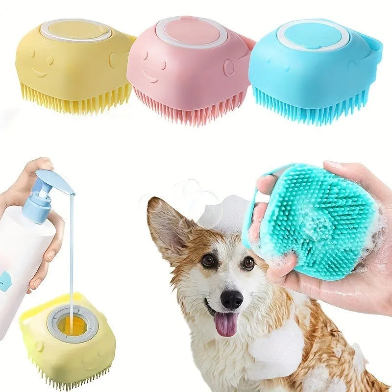 Multi-Functional Pet Cleaning Brush – Silicone, Hair Removal, Massage Bath, Dog-Safe with Bubbles