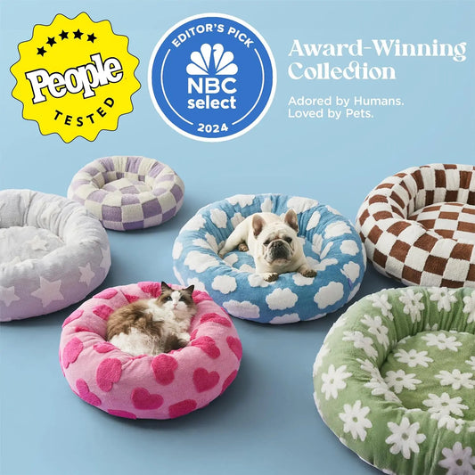 Cozy Round Donut Pet Bed with Washable Cover, Anti-Slip Bottom, 30 Inch Blue for Dogs and Cats