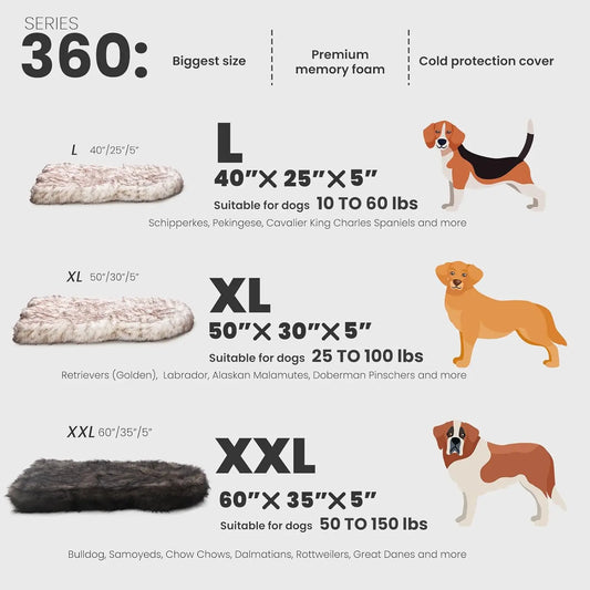 Ultra Soft Orthopedic Memory Foam Dog Bed with Removable Faux Fur Cover, Waterproof Liner, White