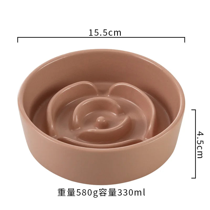 Ceramic Cat Dog Bowl, Ideal for Small and Medium-Sized Dogs, Slow Feeder Anti-Choking