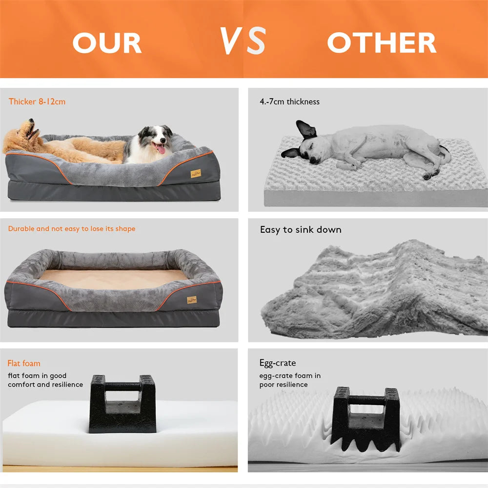 Jumbo Large Orthopedic Dog Bed Memory Foam | Waterproof Elevated Cushion Warm Puppy Bolster Couch Removable Cover