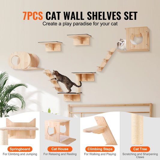SucceBuy Wall Mounted Cat Wall Shelves and Perches with Jumping Boards Hammocks & Tree Cat Furniture and Shelves