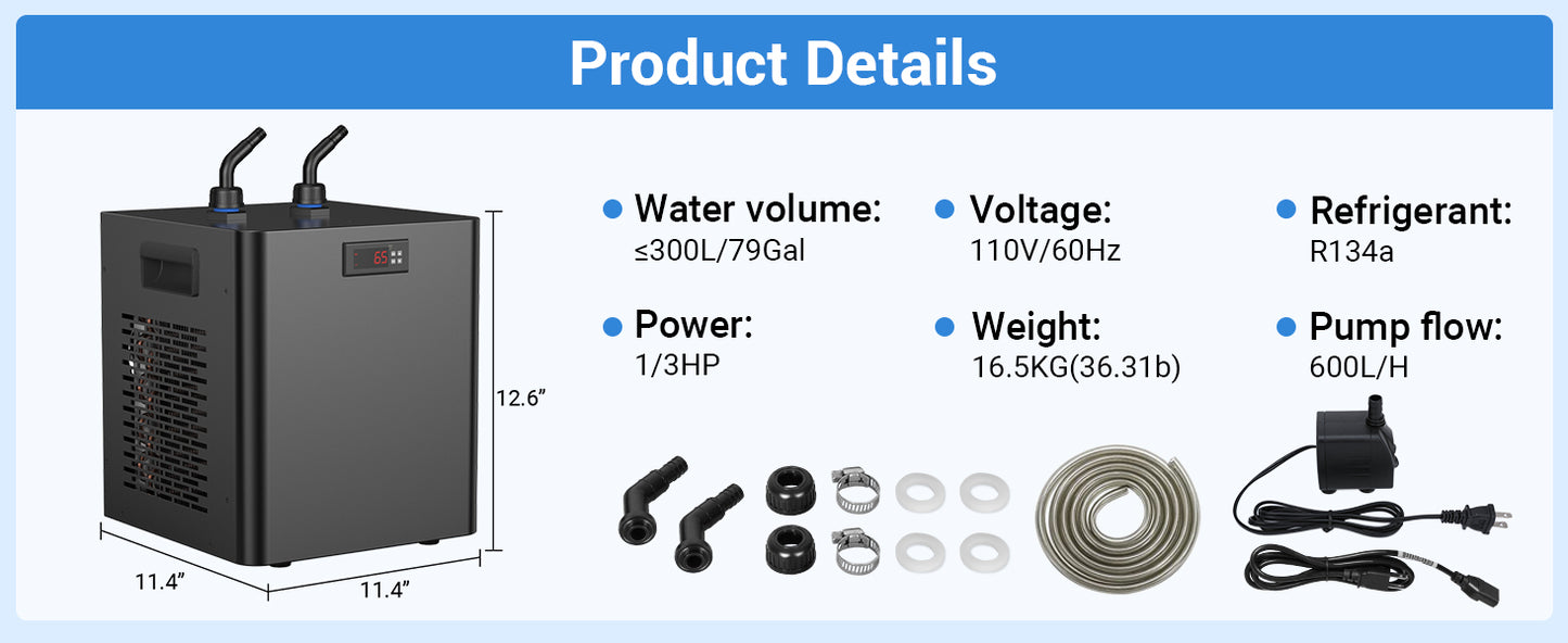 Water Chiller for Aquarium | Energy Efficient for Axolotl, Coral, Jellyfish, Freshwater