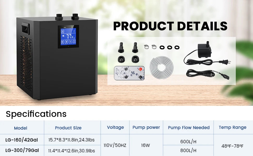 Water Chiller for Aquarium | Energy Efficient for Axolotl, Coral, Jellyfish, Freshwater