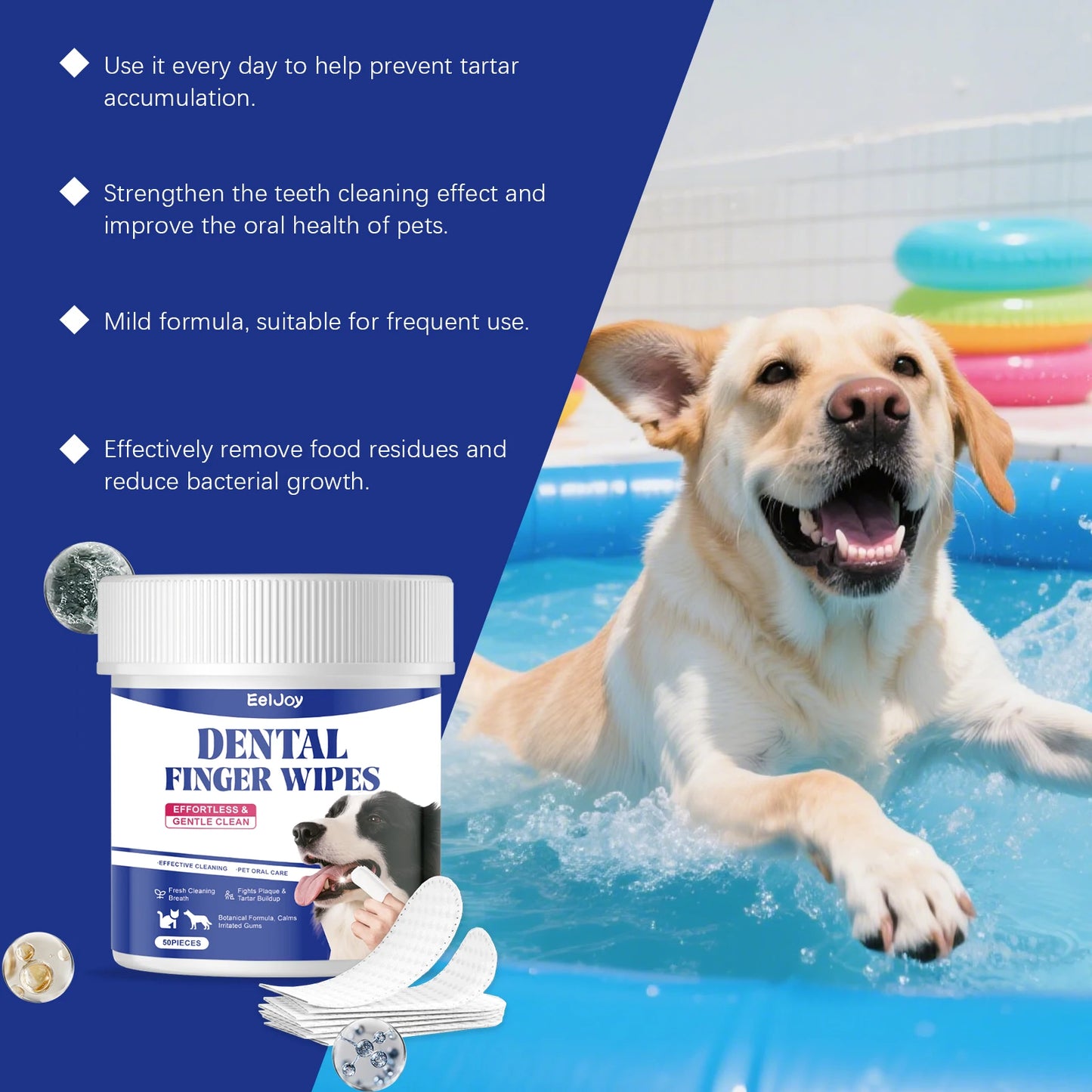 50PCS Pet Teeth Cleaning | Finger Wipes Gentle Remove Tartar and Plaque Eliminating Bad Breath | No-rinse Pet Tooth Cleaner Wipes For Dog And Cat