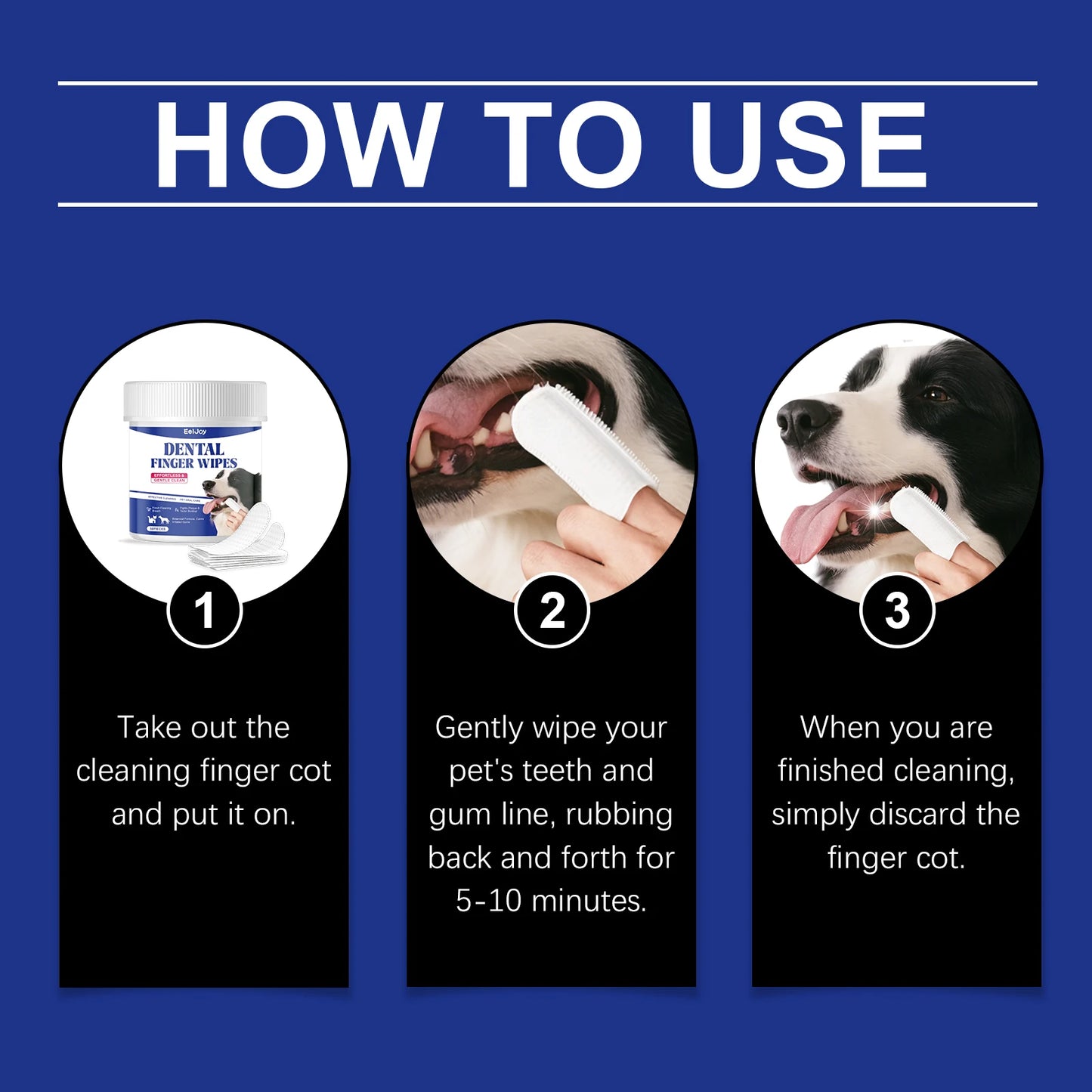 50PCS Pet Teeth Cleaning | Finger Wipes Gentle Remove Tartar and Plaque Eliminating Bad Breath | No-rinse Pet Tooth Cleaner Wipes For Dog And Cat