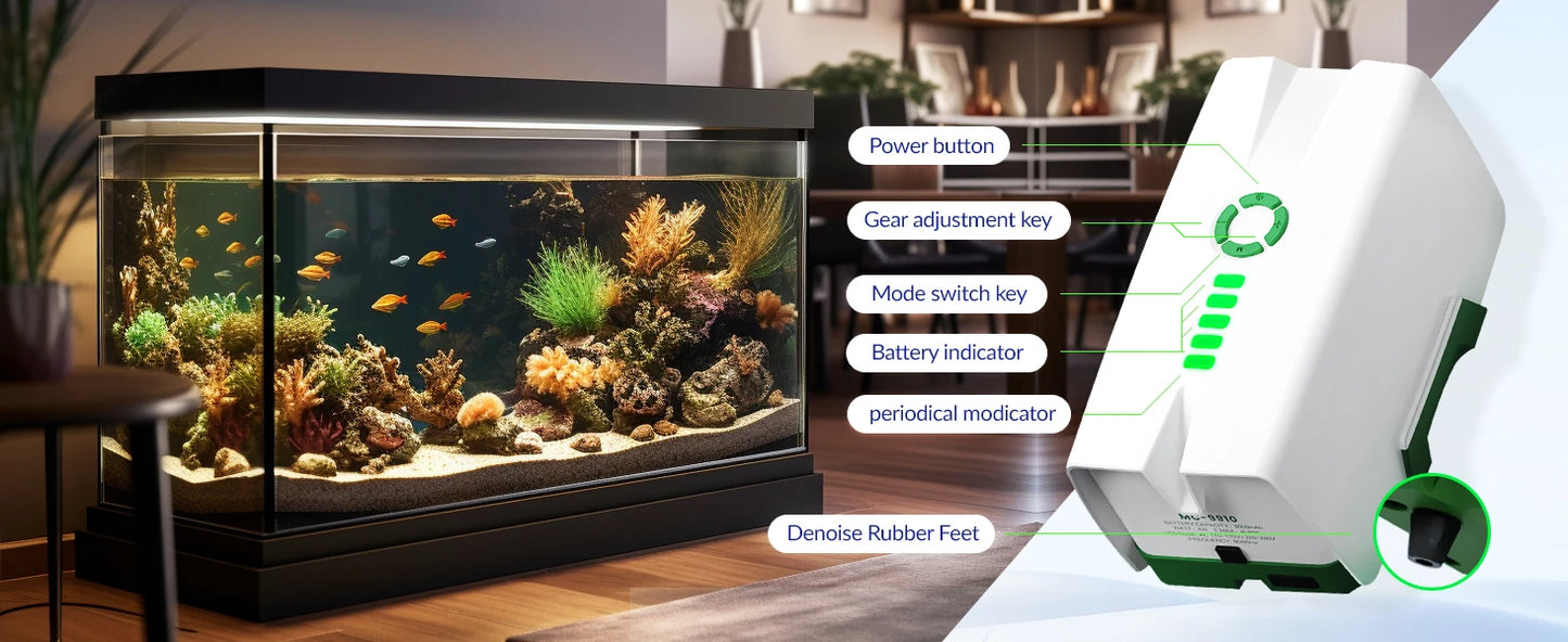 Rechargeable Low Noise  Aquarium Air Pump | Fault Induction Aerator, Fish Tank Bait, 2 Outlet Bubblers for Outdoor Fish Tank