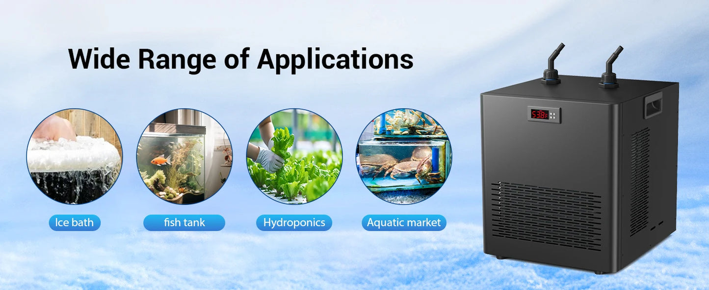 Aquarium Chiller 132gal 500L, 1/2 HP Active Aqua Chiller for Axolotl,Hydroponic System,Sea/Fresh Water,Fish Tank,Water Chiller